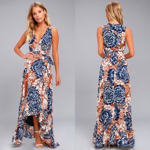 Lulu’s Blue Orange Floral High Low Wrap Dress
